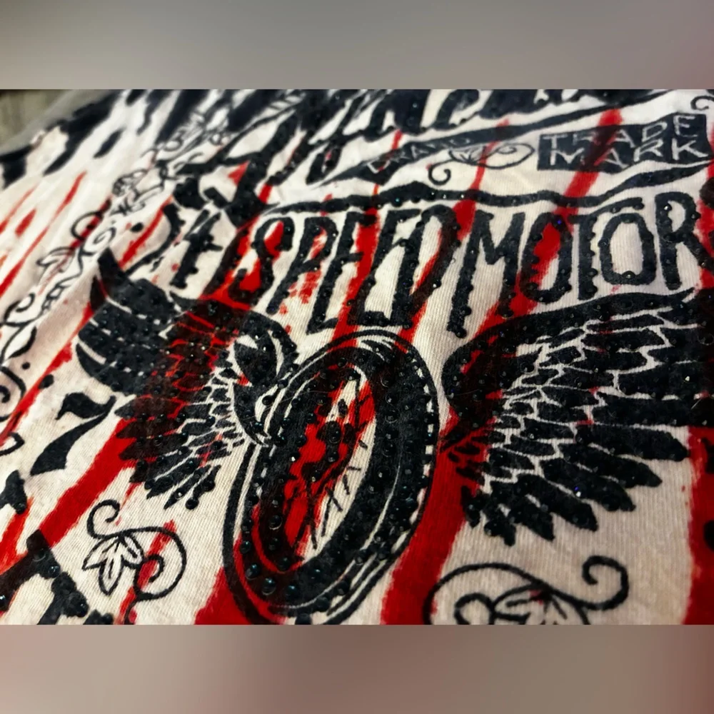 Affliction Red and Black Tie-Dye Fringe Top - Picture 4 of 8